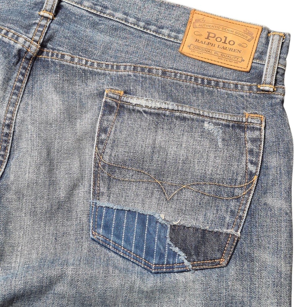 Polo Ralph Lauren Men's 36 The Sullivan Slim Distressed‎ Patchwork Jeans